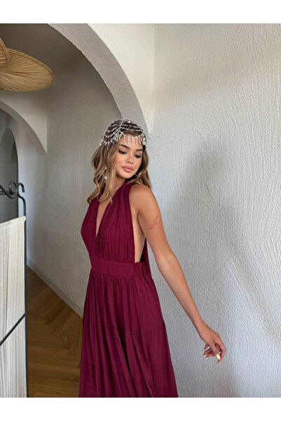 TOFAN TRİKO Sirt Dekolteli̇ Gofre Viscose Summer Dress