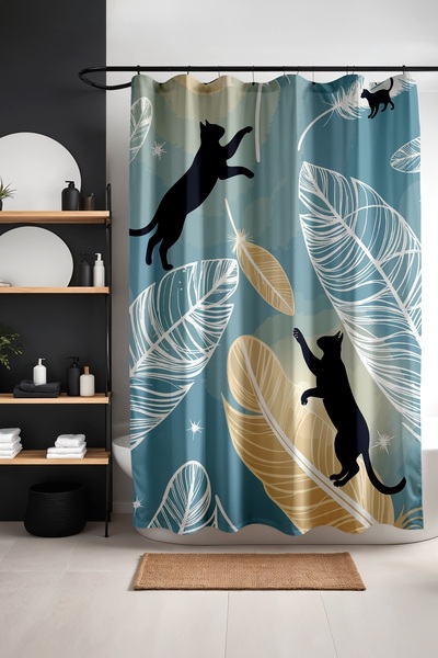 EVPANYA Bathroom Curtain, Paw and Feather Dance Patterned Shower Curtain, Bat...