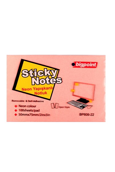 Bigpoint Adhesive Note Paper 75X50Mm Neon Pink X 12 Pieces