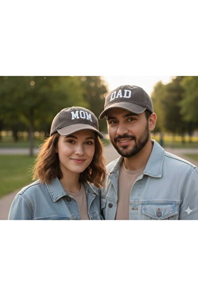 Betülce Pălărie vintage unisex din bumbac, cu textul DAD / MOM