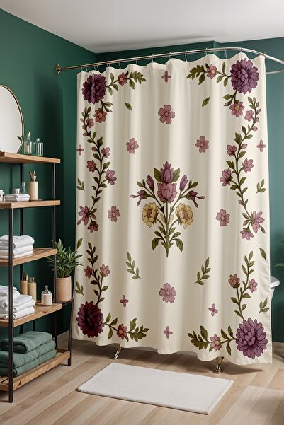 EVPANYA Perdeau de baie, perdea de duș cu model romantic de grădină, perdea p...