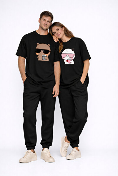 NEVERMIND Couple Combination Panda Cup Printed Couple T-Shirt Oversize Unisex...