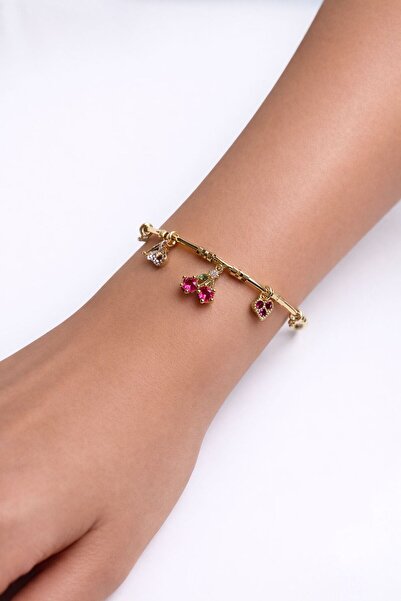 Ceki Home Kadın Çelik Kelepçe Charm Bileklik Kiraz Desen Bilek Açık