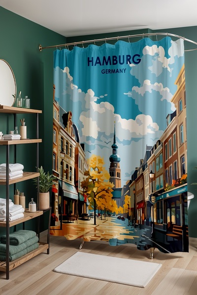 EVPANYA Завеса за баня, завеса за душ с есенен мотив в Хамбург, завеса за ван...