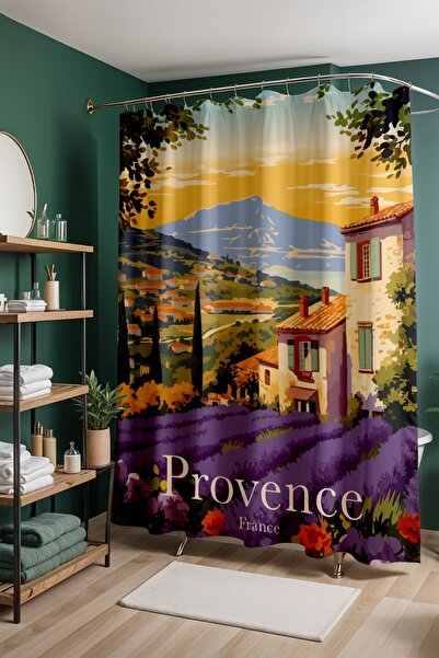 EVPANYA Perdeau de baie, perdea de duș cu model Valea Lavandei, perdea pentru...