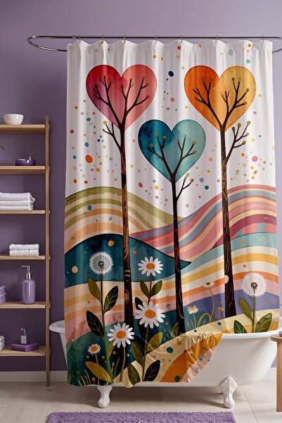 EVPANYA Bathroom Curtain, Heart Garden Patterned Shower Curtain, Bathtub Curt...
