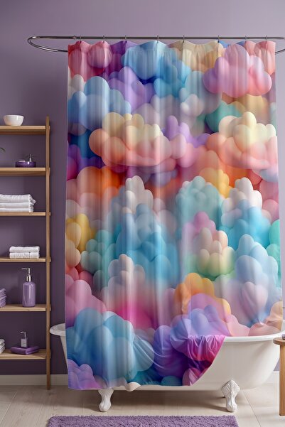 EVPANYA Perdeau de baie, perdea de duș cu model nori de zahăr, perdea pentru ...