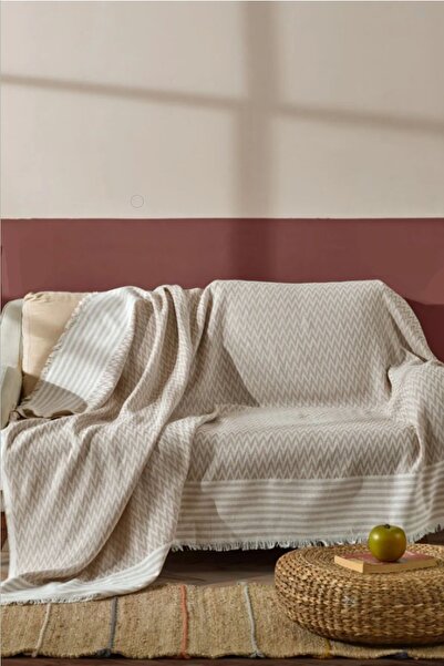 Helen's Home Trio Natural Linen Sofa Cover| Sofa Shawl