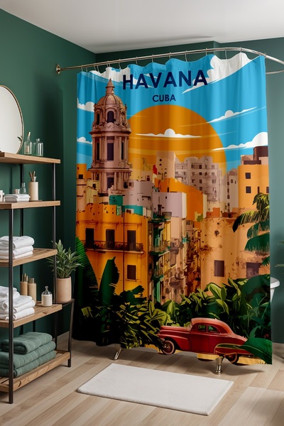 EVPANYA Perdeau de baie, Perdeau de duș cu model Havana Elegance, Perdeau pen...