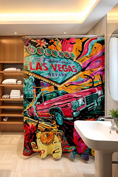 EVPANYA Perdeau de baie, perdea de duș cu model de mașină clasică Las Vegas, ...