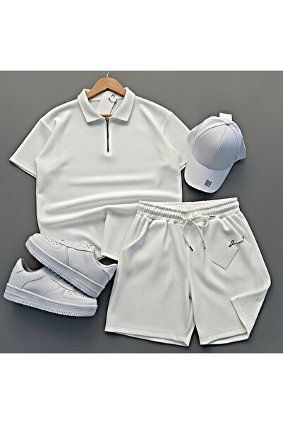 NewCabin Ribbed Ottoman Premium Fabric Half Zipper Unisex T-Shirt and Shorts ...