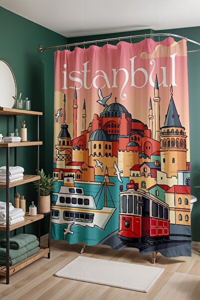 EVPANYA Perdeau de baie, perdea de duș cu model Seven Peaks City, perdea pent...