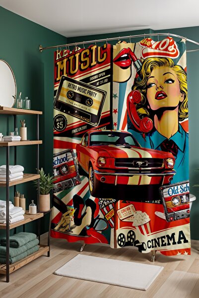 EVPANYA Bathroom Curtain, Retro Party Patterned Shower Curtain, Bathtub Curta...