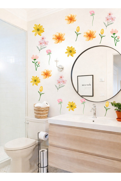 cyatelier Çiçek Duvar Sticker Seti Çiçekli Dekoratif Duvar Sticker Salon Yata...