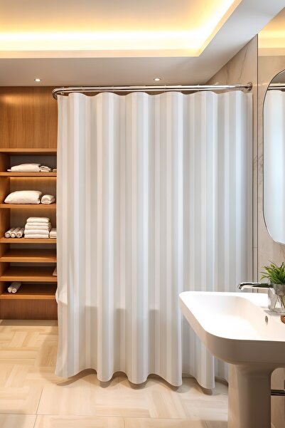 EVPANYA Perdeau de baie, perdea de duș cu model linii drepte gri, perdea pent...