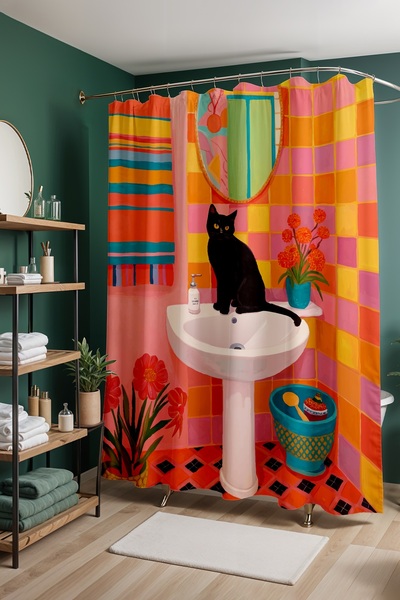 EVPANYA Bathroom Curtain, Colorful Black Cat Patterned Shower Curtain in the ...