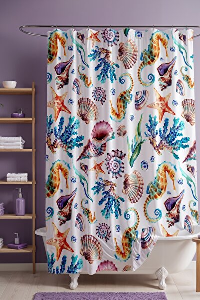 EVPANYA Perdeau de baie, perdea de duș cu model creaturi marine, perdea de ca...