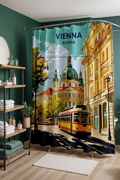 EVPANYA Perdeau de baie, Perdeau de duș cu model Golden City Viena, Perdeau p...