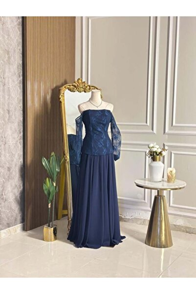 vanus fashion 6832-Navy blue Lace dress with an elegant cut