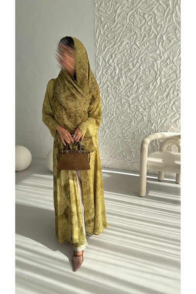OZA Luxury Olive Gold Textured Abaya – Elegant Wide Sleeve Modest Abaya