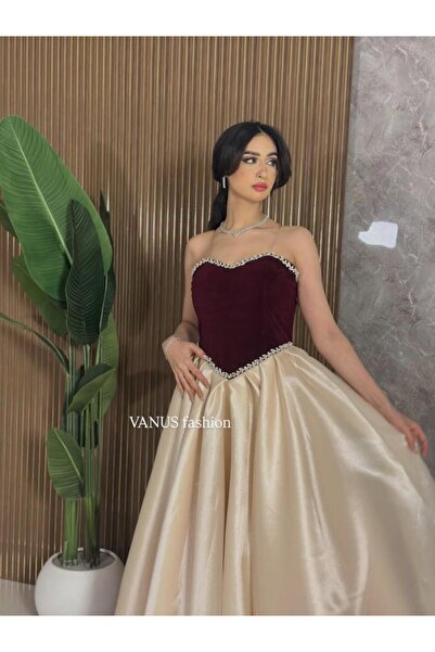 vanus fashion 6787 - فستان كلاسيكي ملكي بتصميم ثنائي اللون