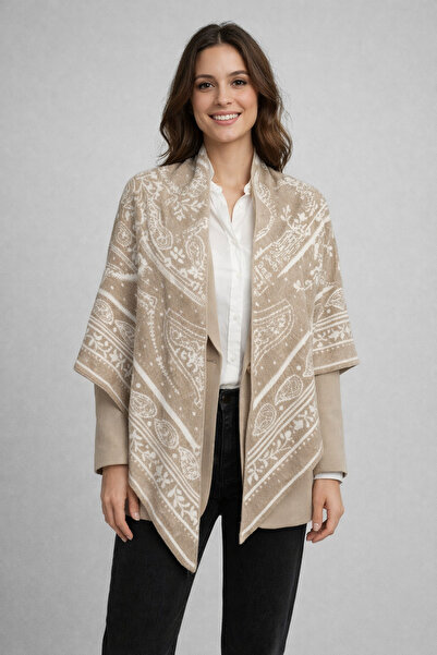 Sebir Moda Ethnic Patterned Double-Sided Knitwear Triangle Shawl