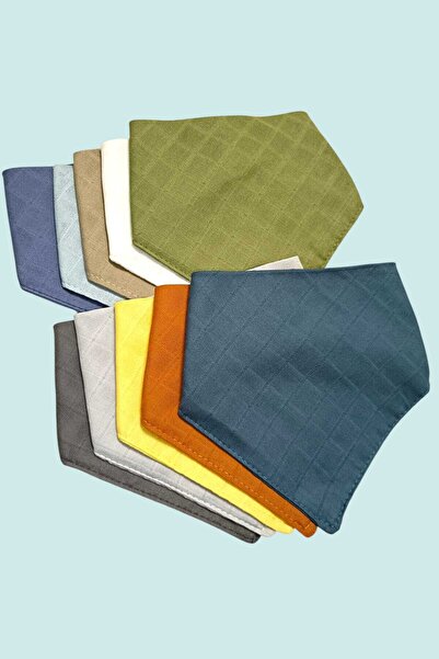 sağel %100pamuk 10 adet Müslin Yakalık Mama Önlüğü Çift Katlı Iki Çıtçıtlı Tuna Erkek Bebek (FULAR,SALYA)