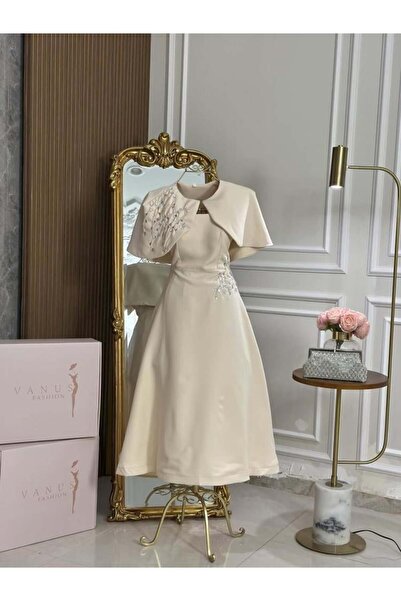 vanus fashion 6975 - Off-white two-piece dress with elegant embroidery