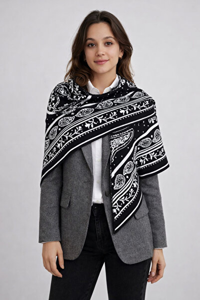 Sebir Moda Ethnic Patterned Double-Sided Knitwear Triangle Shawl
