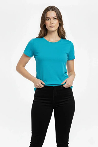 modi T-Shirt Crew Neck Slim Fit Lycra T-Shirt Casual Basic Body - Turquoise
