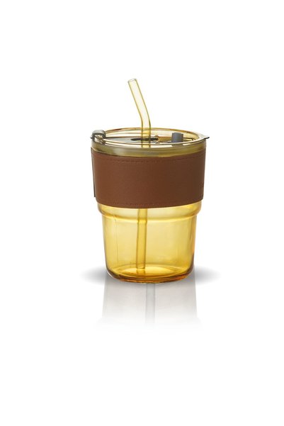 Store Leather-Covered Glass with Straw, 3 Pieces
