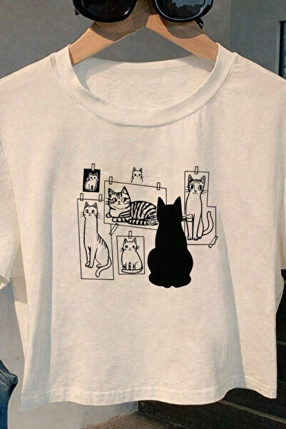 Velostra Women's Cat Printed Basic Daily Use Dark Pattern T-Shirt