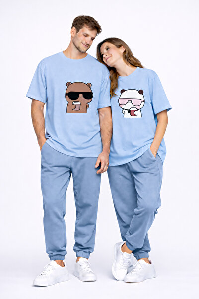 NEVERMIND Lover Couple T-Shirt Panda Character Printed Partner Combination Ov...