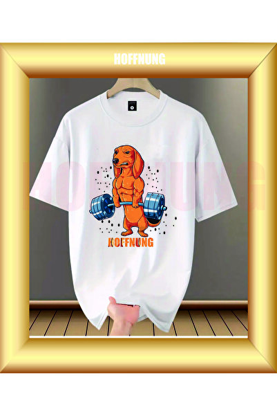 HOFFNUNG Unisex Short Sleeve Round Neck Red Dachshund Weightlifting Printed S...