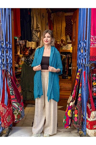 Miss Boheme Turquoise Color Hooded Mercerized Cardigan
