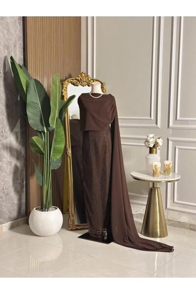 vanus fashion 6869 - Elegant brown dress with a touch of luxury