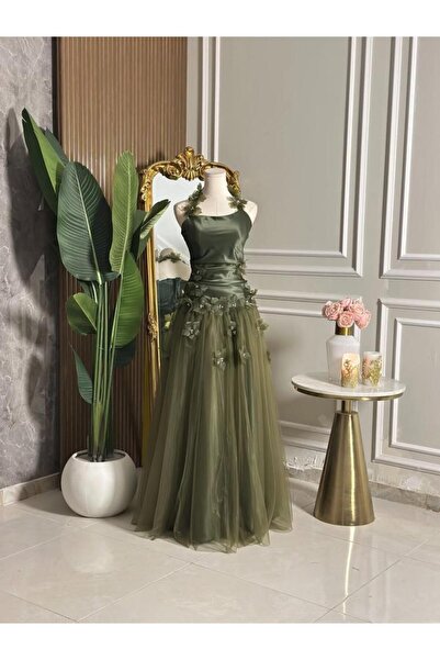 vanus fashion 6847-Elegant olive green evening dress