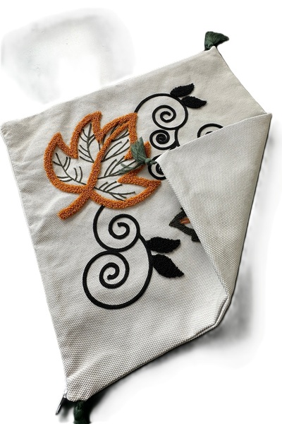 SİMEREV HALI HOME CONSEPT Punch Embroidered 2 Pieces Cream Fabric Tasseled Woven Cushion Cover Modern Pattern Pillow Cover