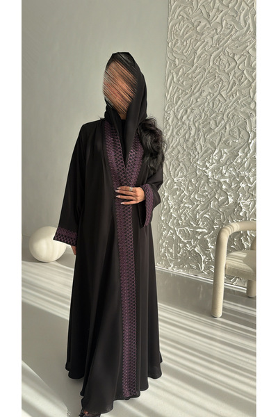 OZA Black Embroidered Open Abaya for Women – Elegant Wide Sleeve Modest Abaya