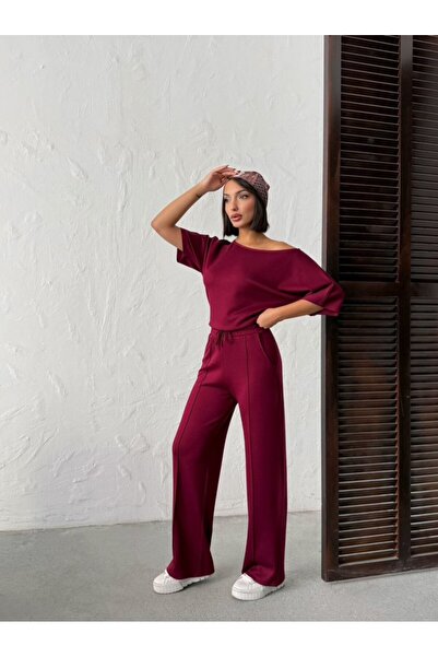 JANES Women's Jesus Sleeve Boat Neck Blouse and Trousers Misal Fabric Two-Pie...