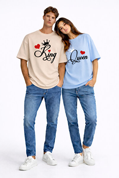 NEVERMIND King Queen Lover Combination Couple T-Shirt Matching Couple Oversiz...