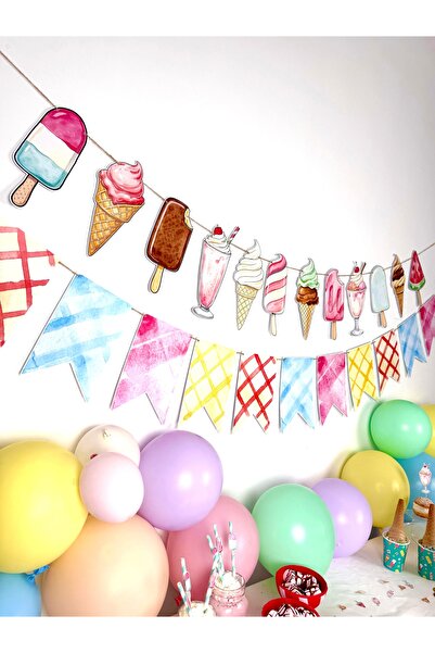 Flu Party الآيس كريم - راية مزينة بأشكال ذات طابع الآيس كريم