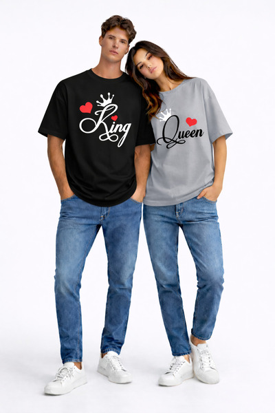 Ciel Lune King Queen Lover Combination Couple T-Shirt Matching Couple Oversiz...