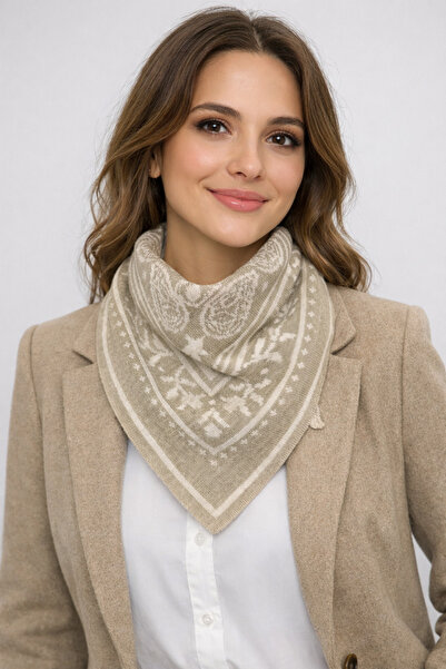 Sebir Moda Ethnic Patterned Double-Sided Knitwear Triangle Scarf