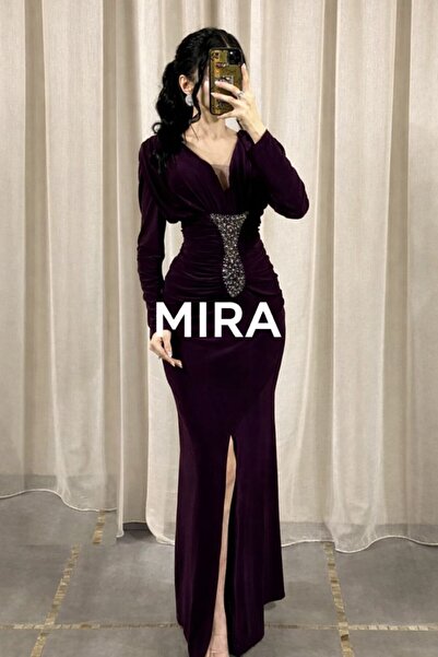 Mira black velvet evening dress