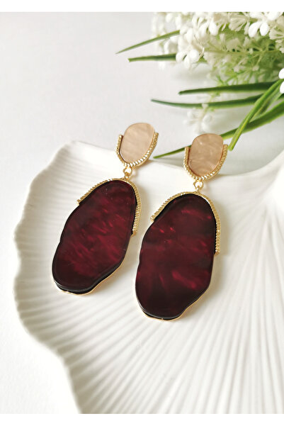Halley Concept Galaxy Stone Look Dangle Earrings Burgundy