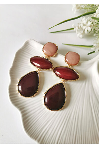 Halley Concept Fluid Stone Dangle Earrings in Plum Burgundy Pink Tone