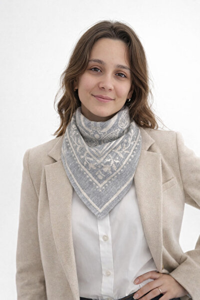 Sebir Moda Ethnic Patterned Double-Sided Knitwear Triangle Scarf