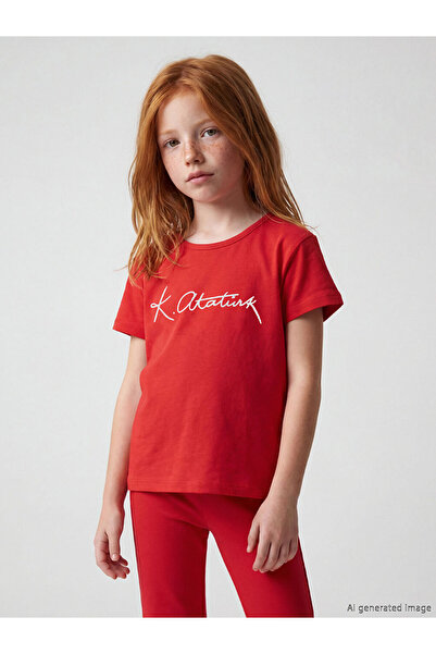 LC Waikiki Tricou pentru copii Red Bis guler rotund atürk Bas cu imprimeu z D...