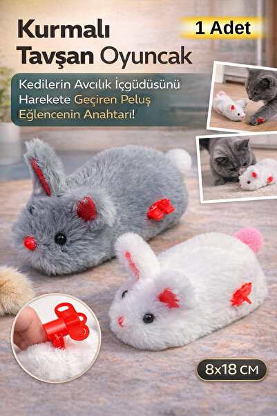 Hane Dostu Kurmalı Peluş Tavşan Kedi Oyuncağı – Hareketli, Avcılık İçgüdüsünü...